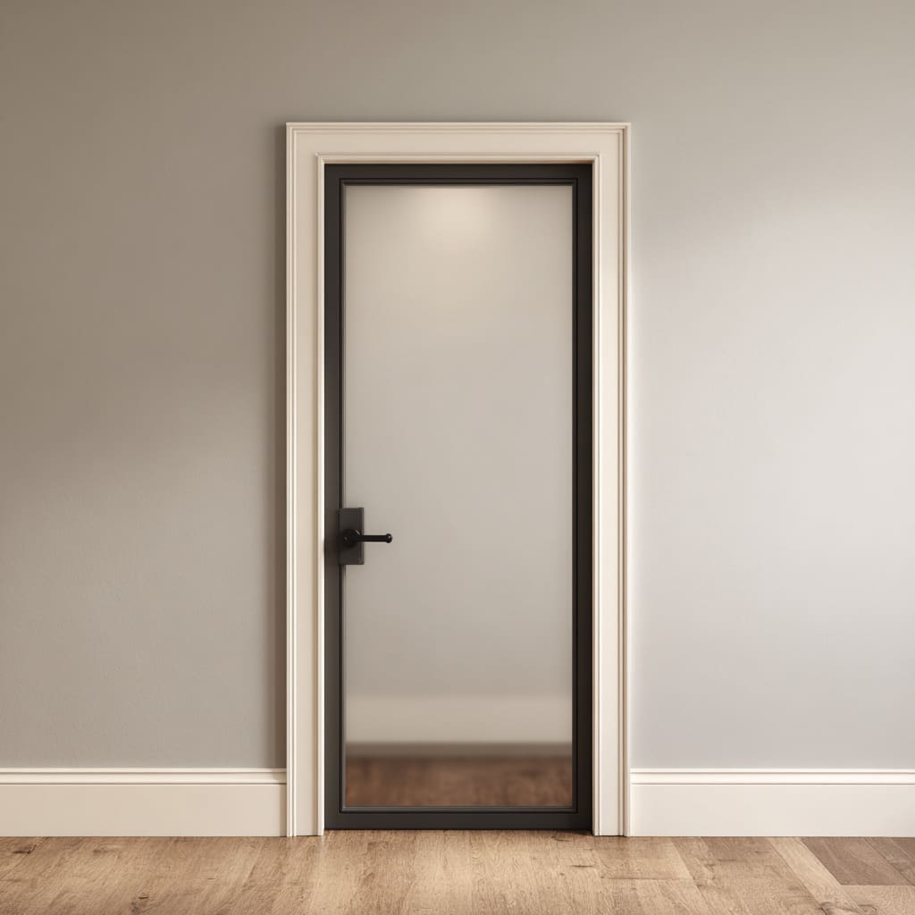 Simple frosted glass door with classic trim Simple frosted glass door with classic trim