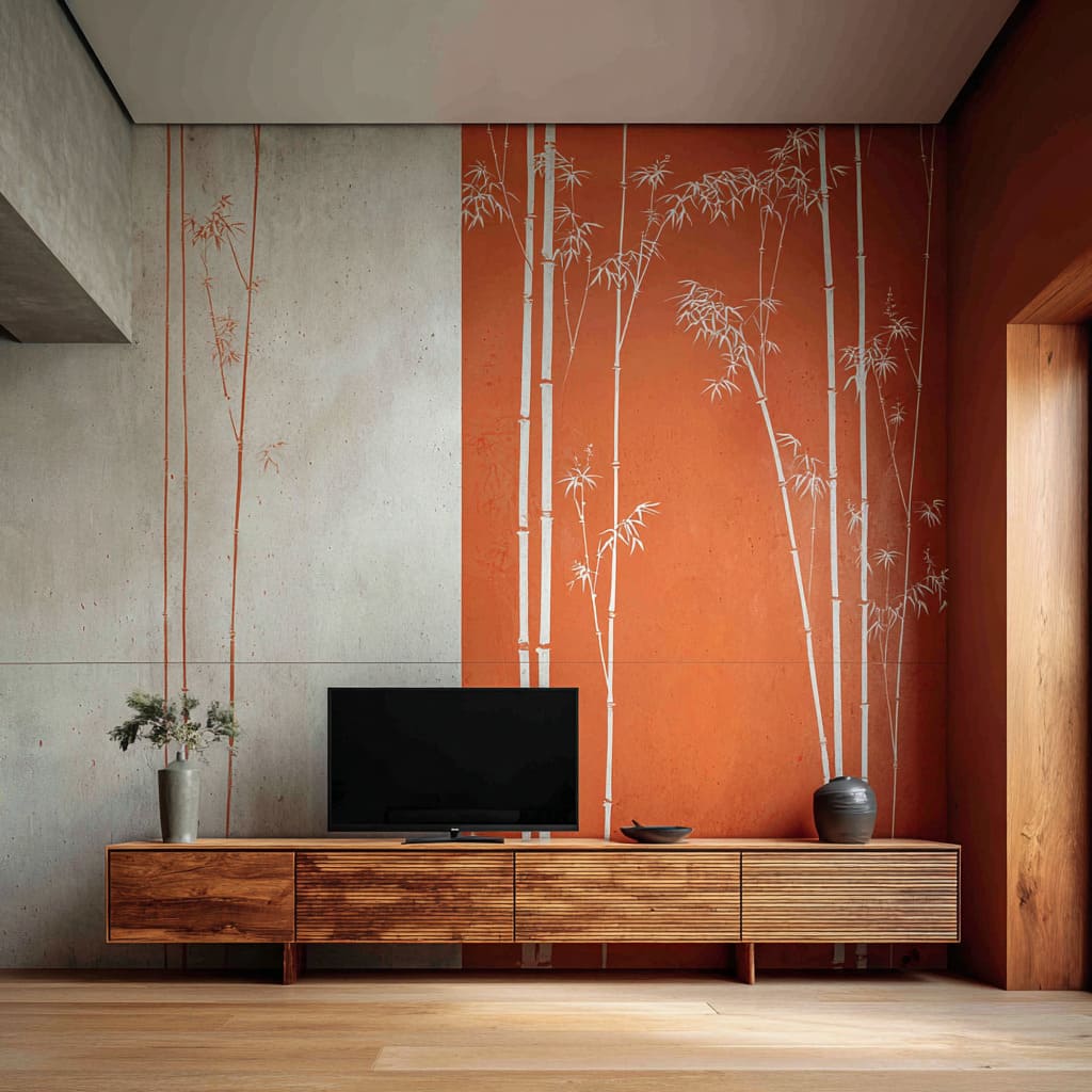 Terracotta bamboo panel as a color-block stage television concept