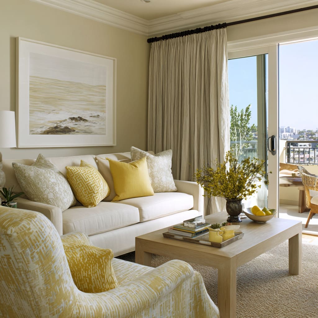 The color pairing strategy is basically yellow and milky neutrals and gentle sand tones, and it's reinforced everywhere in the design concept The color pairing strategy is basically yellow and milky neutrals and gentle sand tones, and it's reinforced everywhere in the design concept