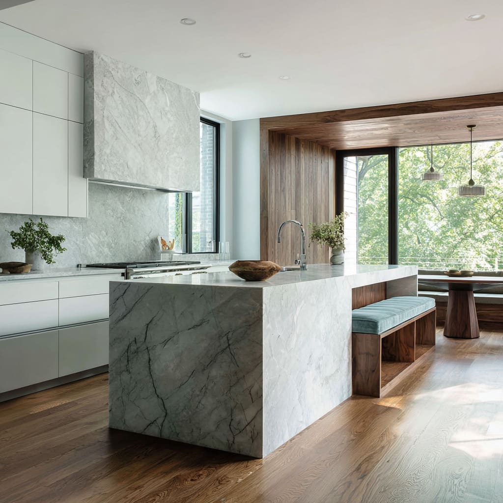 bench design tucked into the wood side of the island, almost like a recess bench design tucked into the wood side of the island, almost like a recess