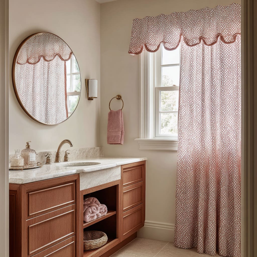 Valentina festoneada con estampado de guijarros y panel completo de cortina creando una pared textil de acento Valentina festoneada con estampado de guijarros y panel completo de cortina creando una pared textil de acento