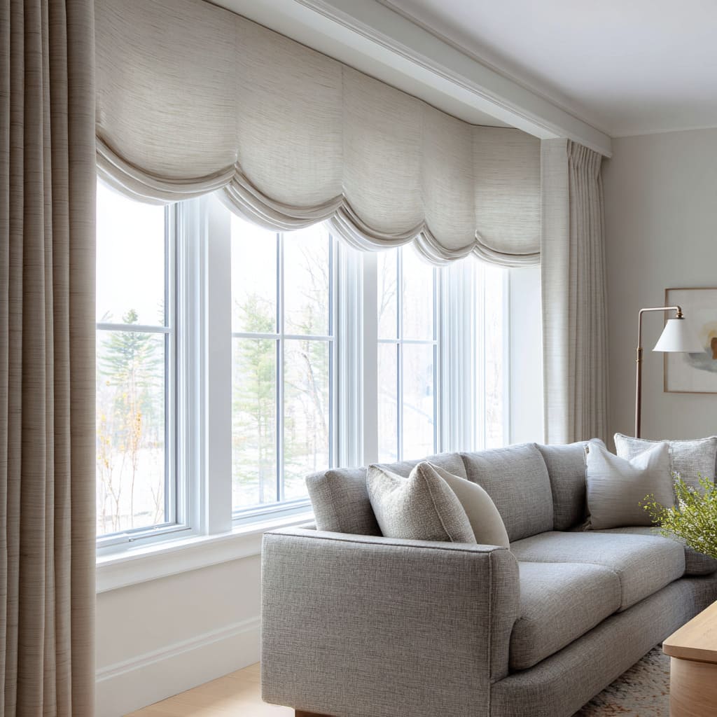 scalloped cloud of fabric spanning a wide bay scalloped cloud of fabric spanning a wide bay