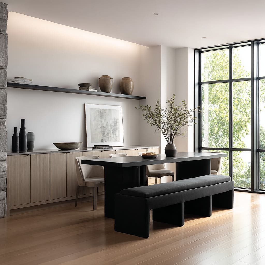 shadow rail bench style that makes the dining table feel architectural, not decorative shadow rail bench style that makes the dining table feel architectural, not decorative