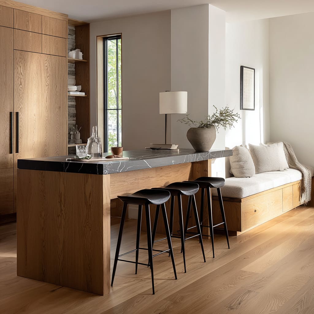 the built-in banquette concept as a second living room for the kitchen the built-in banquette concept as a second living room for the kitchen