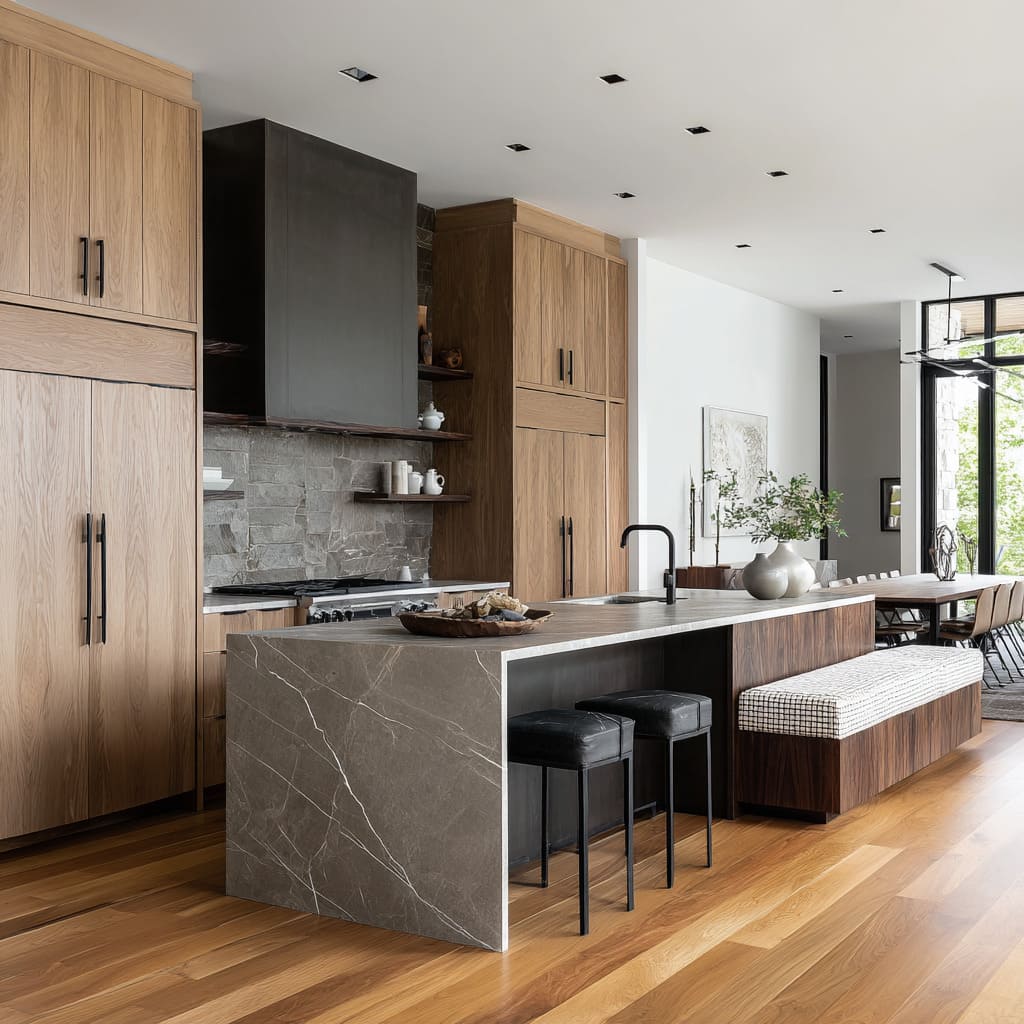 the island bench concept as a built-in looking element that stretches the whole room visually the island bench concept as a built-in looking element that stretches the whole room visually