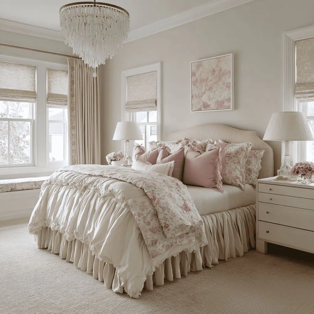 Formal coquette with a chandelier ceiling moment