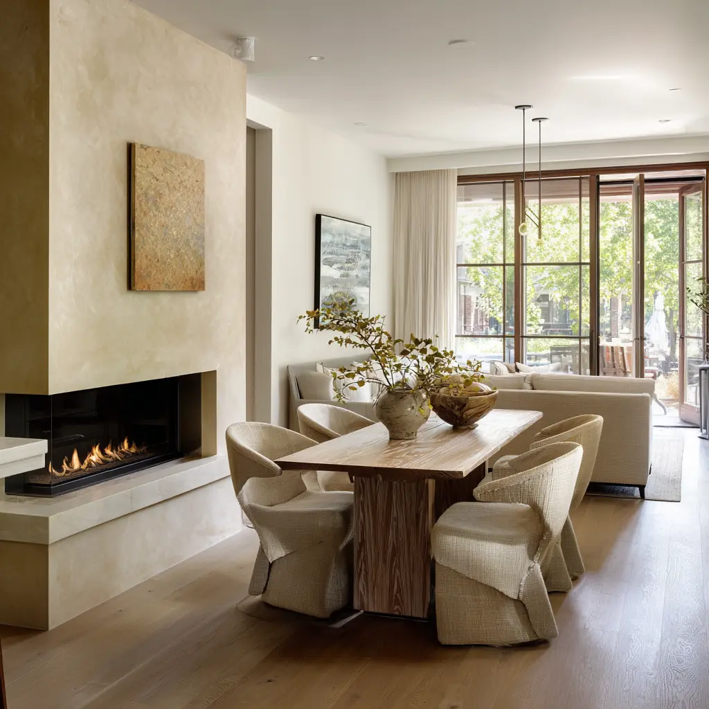 Trendy keeping room design is built around a very refined overlap of dining, fireside warmth, and lounge use. Trendy keeping room design is built around a very refined overlap of dining, fireside warmth, and lounge use.