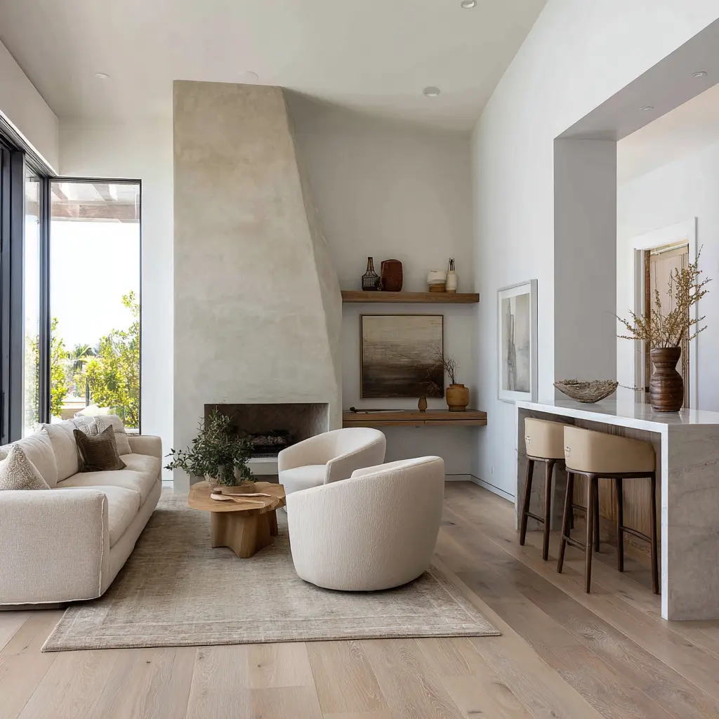 a strong example of how a modern home can shape a warm, inviting fireside zone inside a long open-plan layout without losing clarity. a strong example of how a modern home can shape a warm, inviting fireside zone inside a long open-plan layout without losing clarity.