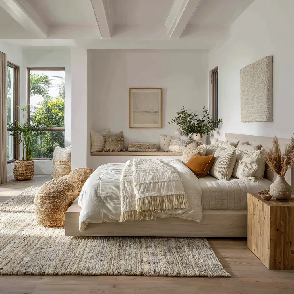 California boho bedroom concept with a very open, almost indoor-outdoor ideas
