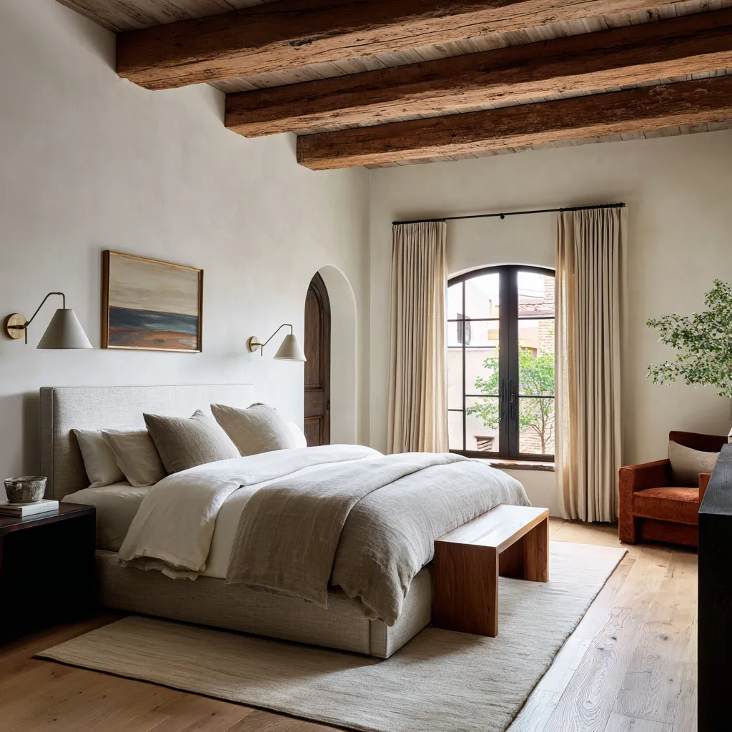 Design of the bedroom presents a very strong modern Santa Barbara interpretation in which the whole room is shaped by architecture Design of the bedroom presents a very strong modern Santa Barbara interpretation in which the whole room is shaped by architecture