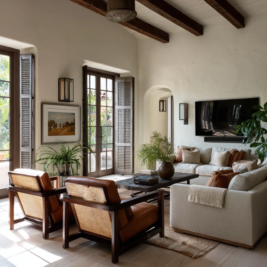 Decorating ideas with height, thick plaster surfaces, filtered side light, and a strategic contrast between airy pale upholstery Decorating ideas with height, thick plaster surfaces, filtered side light, and a strategic contrast between airy pale upholstery