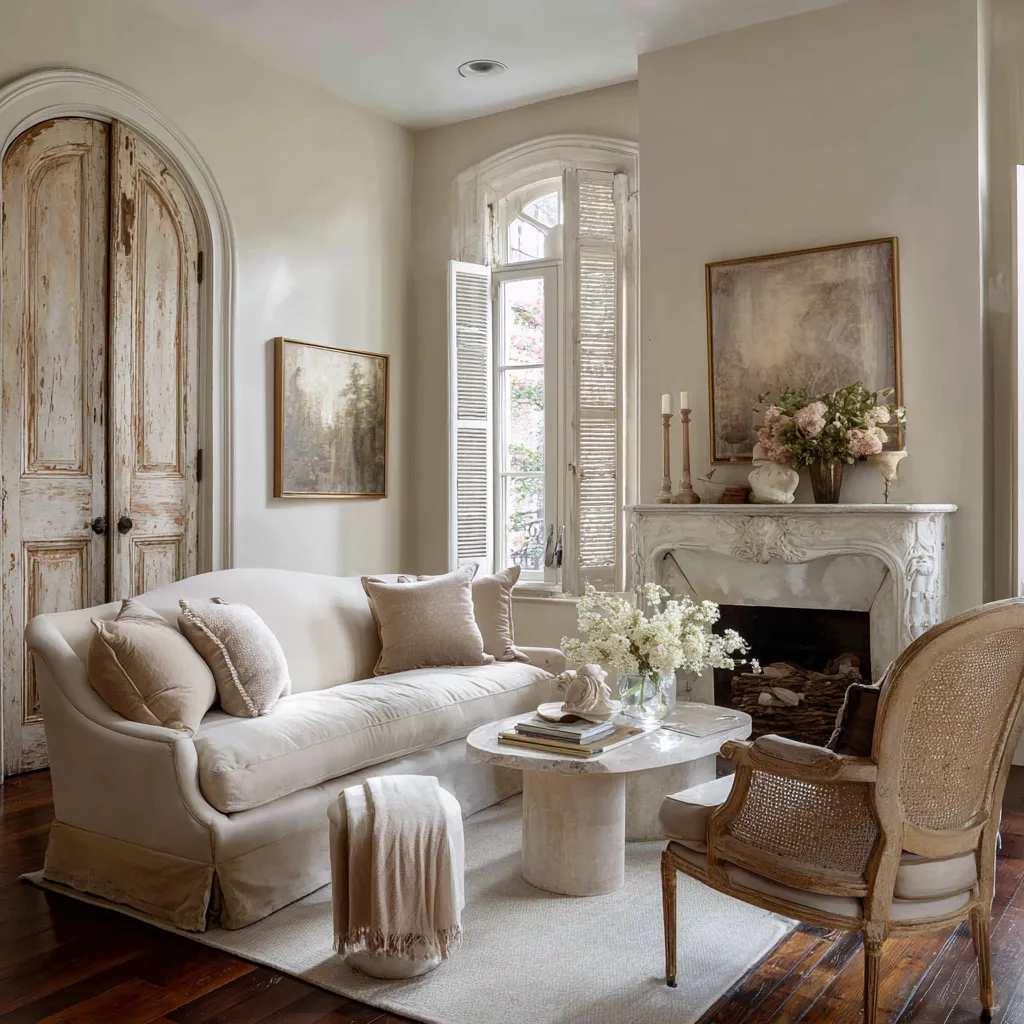 French-Creole memory with an aged shell and a gentle seating group French-Creole memory with an aged shell and a gentle seating group