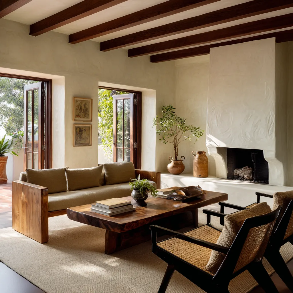 Modern tropical British colonial character through weighty timber furniture, thick plaster architecture Modern tropical British colonial character through weighty timber furniture, thick plaster architecture
