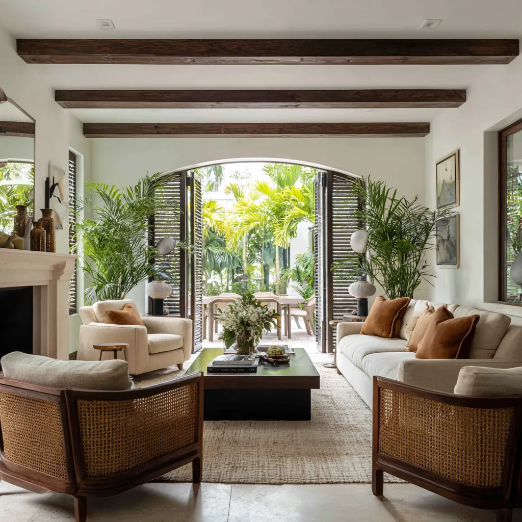 ideas of tropical British colonial character through formal axial composition, garden-framed depth ideas of tropical British colonial character through formal axial composition, garden-framed depth