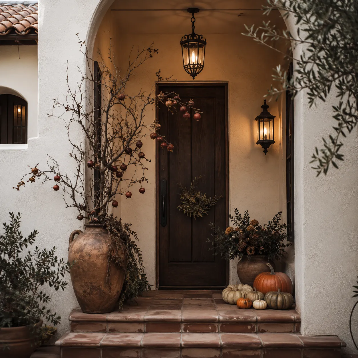 using botanical decay and fruiting branches to create Halloween atmosphere without conventional Halloween objects using botanical decay and fruiting branches to create Halloween atmosphere without conventional Halloween objects