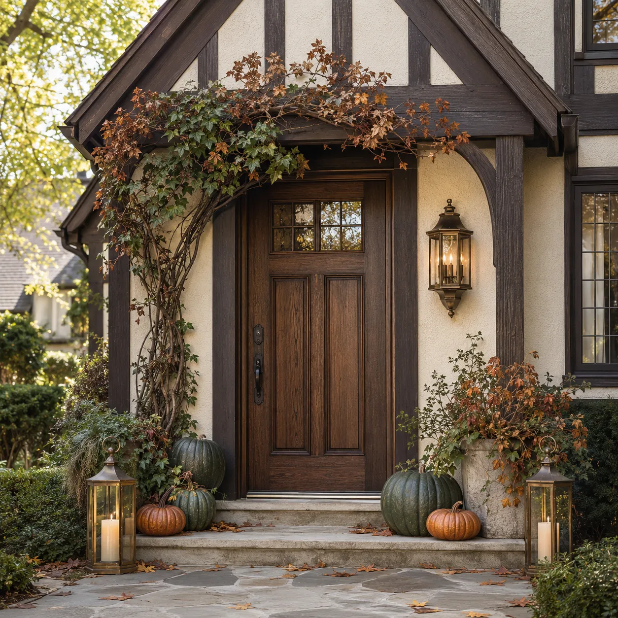 using climbing vegetation as part of the Halloween composition rather than treating landscaping and decoration as separate layers using climbing vegetation as part of the Halloween composition rather than treating landscaping and decoration as separate layers